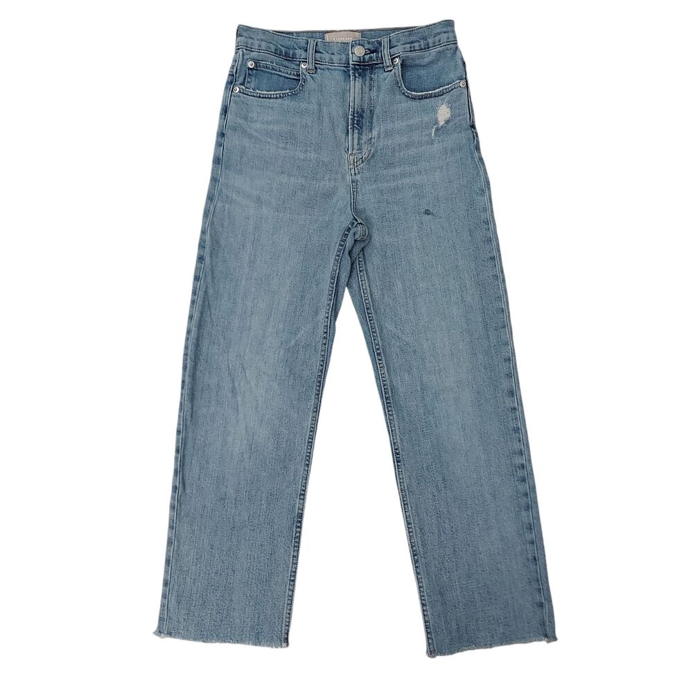 Everlane The Way High Jean Womens 27 Blue Raw Hem Organic Cotton Straight Leg.